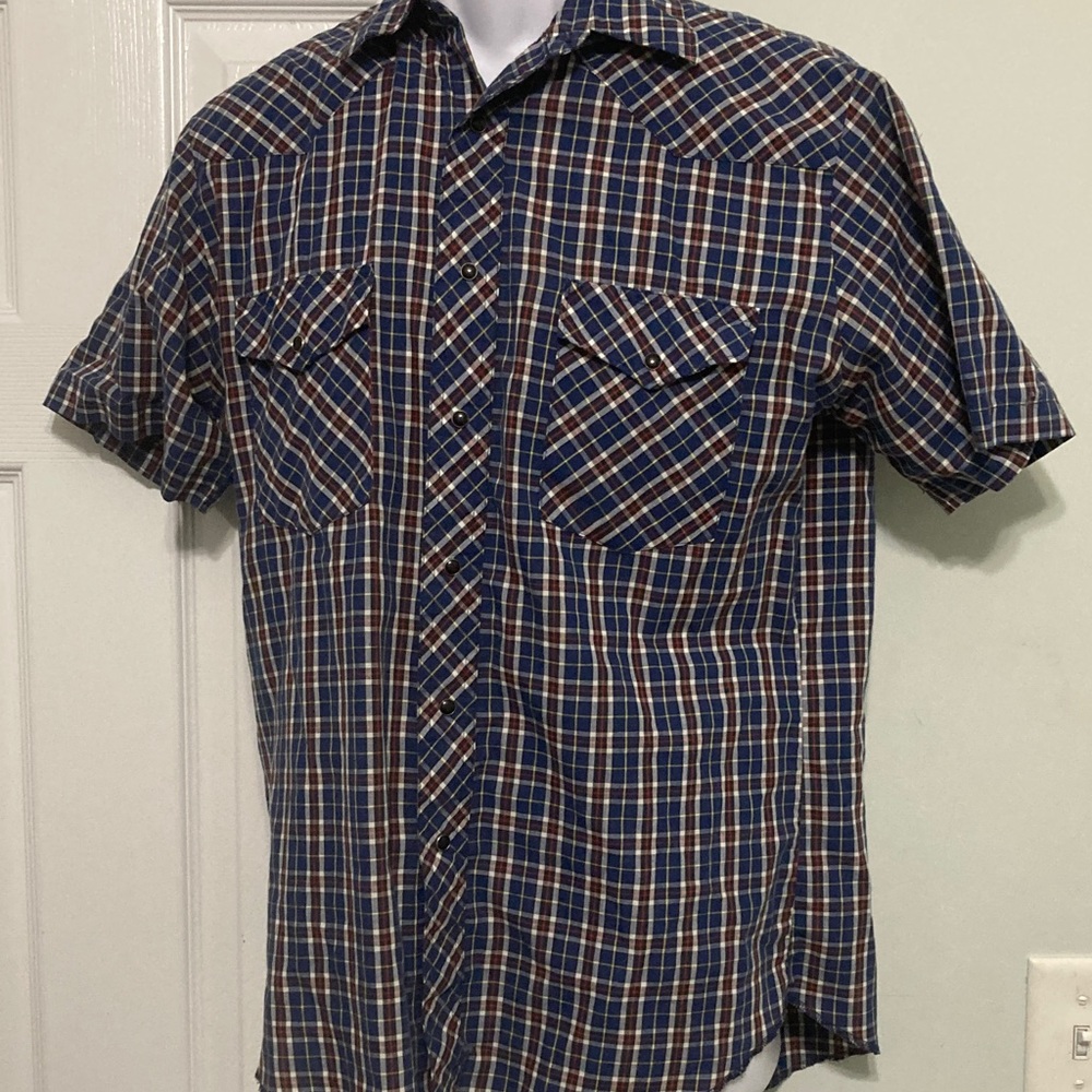 Pearl Snap OG western shirt Men's Blue Plaid  Down Shirt black snaps dont👀often